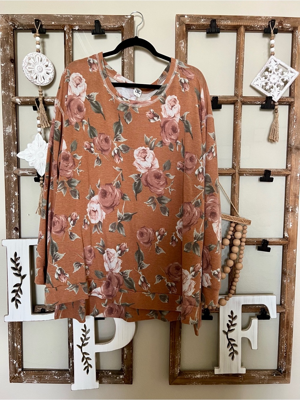 Sew In Love Rust Floral Crewneck Sweatshirt